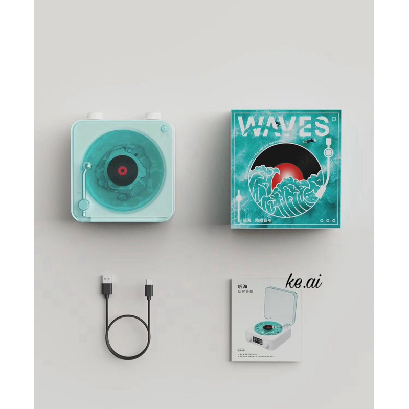 Jual Ke Ai - Kawoo Waves Speaker Vinyl Player Retro Aqua Music Audio ...
