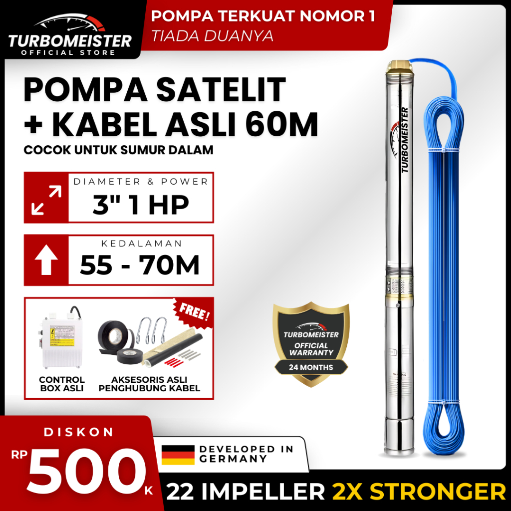 Jual Pompa Satelit 3 Inch Turbomeister 1 HP + Kabel 60 Meter ...