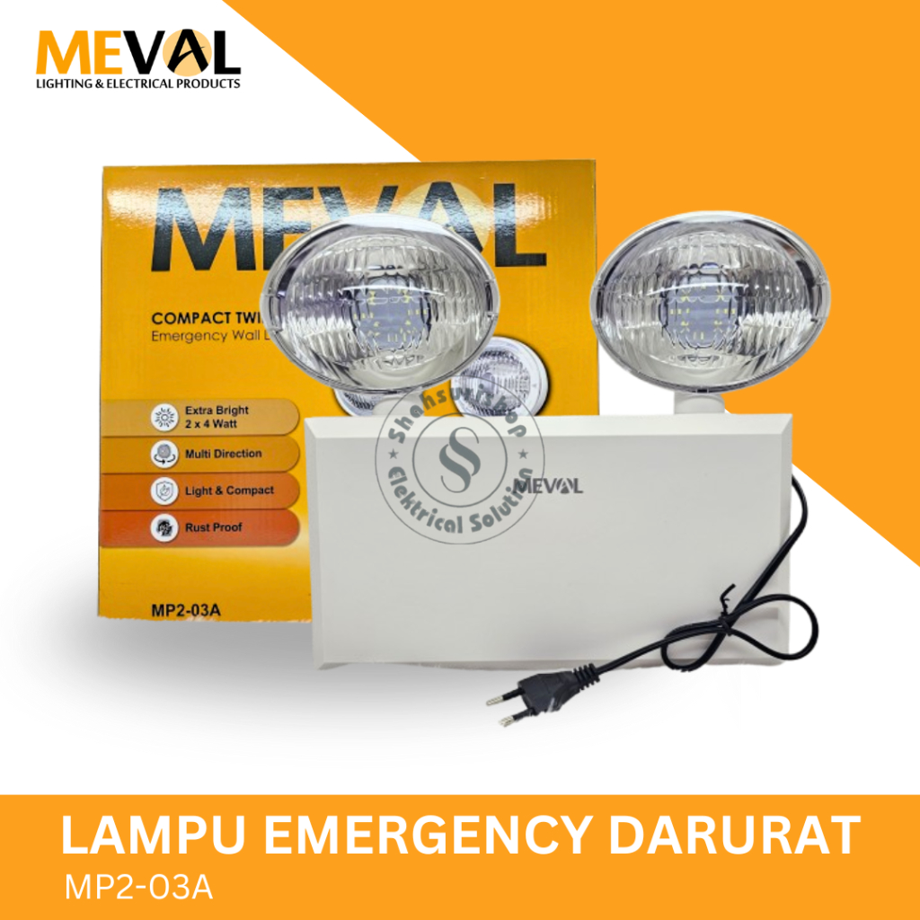 Jual MEVAL MP2-03A LAMPU EMERGENCY DARURAT TWIN HEAD WALL LAMP ...