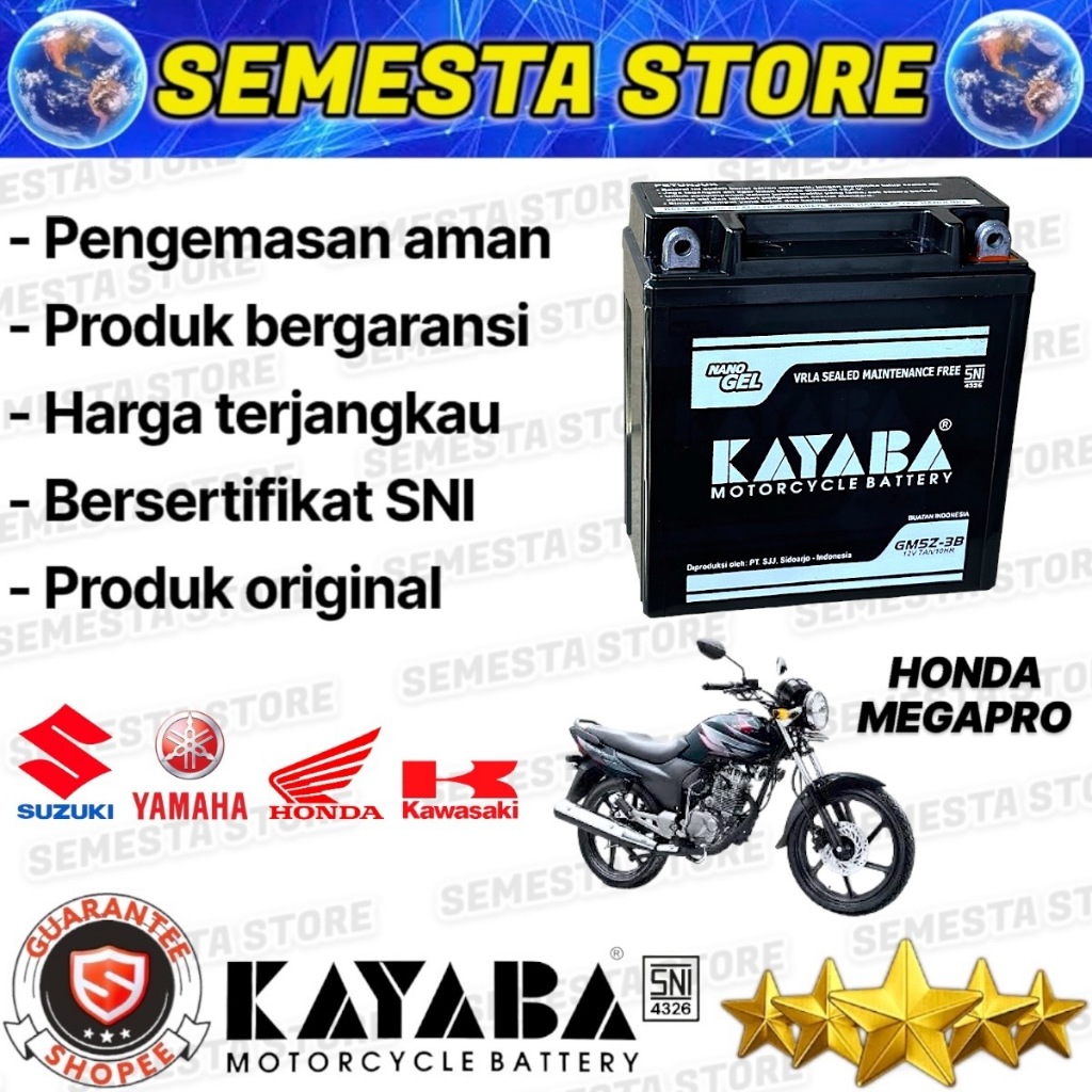 Jual MOTORCYCLE BATTERY KAYABA GT6A GM5Z MEGAPRO PRIMUS ASTREA GRAND ...