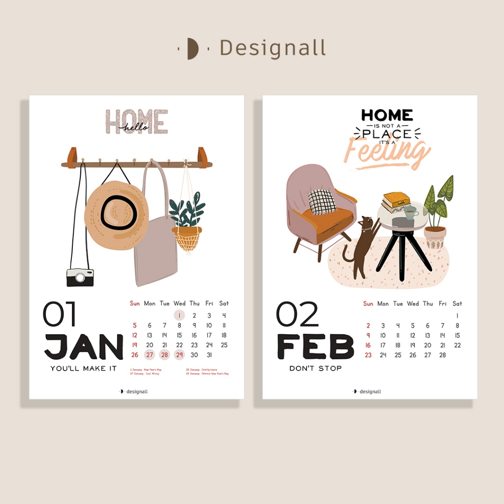 Jual DESIGNALL KALENDER DINDING AESTHETIC 2024 / 2025 A3+ SPIRAL AES