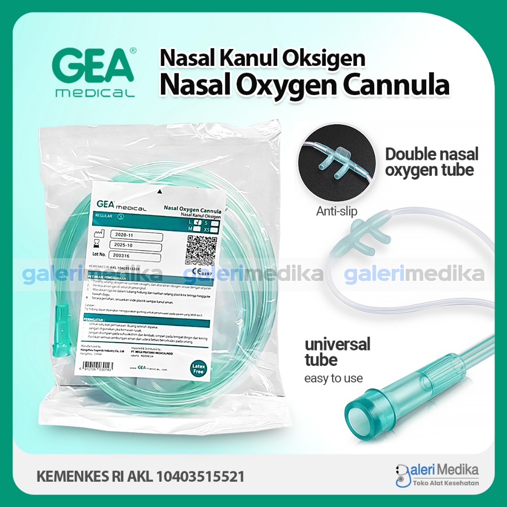 Jual Selang Oksigen GEA Nasal Oxygen Cannula Latex Free / Selang Nasal ...