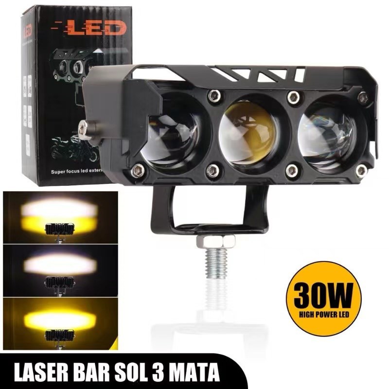 LAMPU TEMBAK LASER FOGLAMP SQL 3 MATA LAMPU TEMBAK LED 3MATA MOTOR MOBIL SOL03