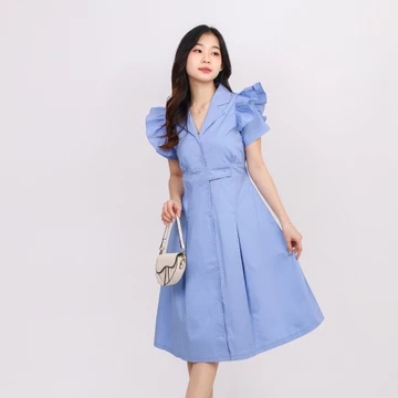 Valeriestyle Sona Dress Midi Wanita Vneck Lengan Pendek Korean Style Bahan Katun