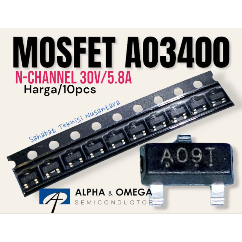 Jual @10pcs Mosfet AO3400 SOT-23 Mosfet A09T N-Channel 30V/5.8A ...