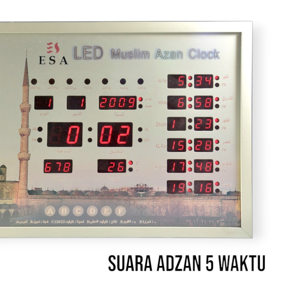 Jual ESA Jam Adzan 5 Waktu Digital LED Islamic Prayer Adzan Clock 523 ...