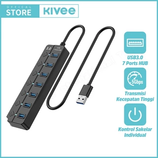 (HOT) KIVEE USB Hub 7-in-1 USB 3.0 5Gbps saklar independen KV-AD22 Black Aksesoris Desktop & Laptop