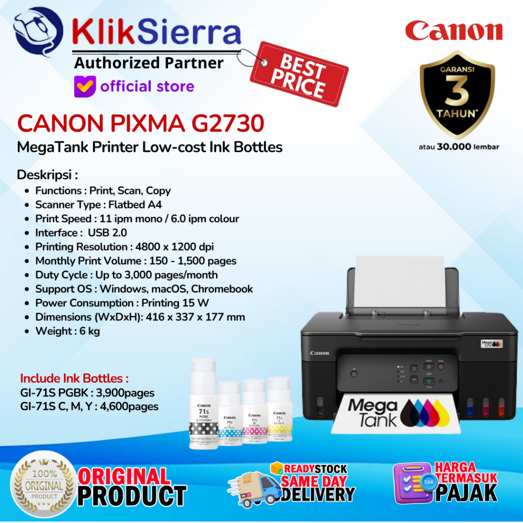 Jual Printer Canon PIXMA G2730 Ink Tank AIO Print Scan Copy | Shopee ...