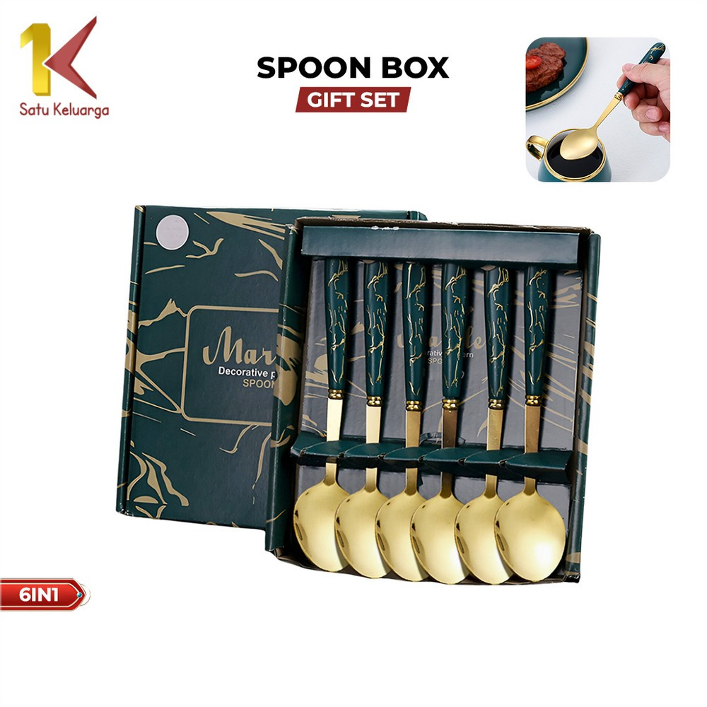 Satu Keluarga Sendok Marble 6IN1 Free Box C1201 Alat Makan Sendok Sultan 1 Set Isi 6pcs Golden Spoon
