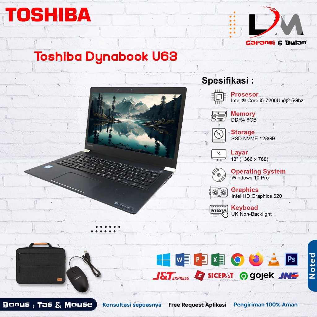 Jual Laptop Toshiba Dynabook U63 Intel Core i5 RAM 8GB SSD 128GB 13