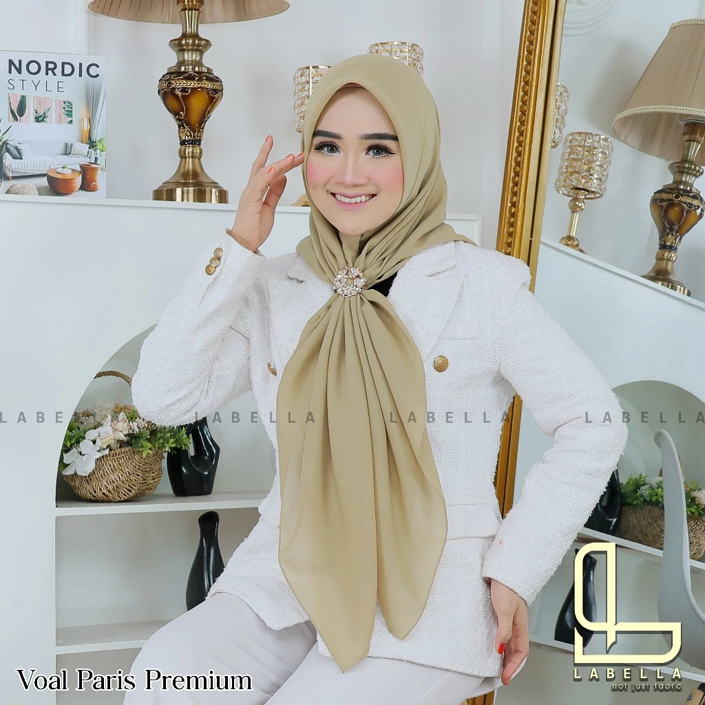 Jilbab Segi Empat Khaki Voal Paris Premium Adem