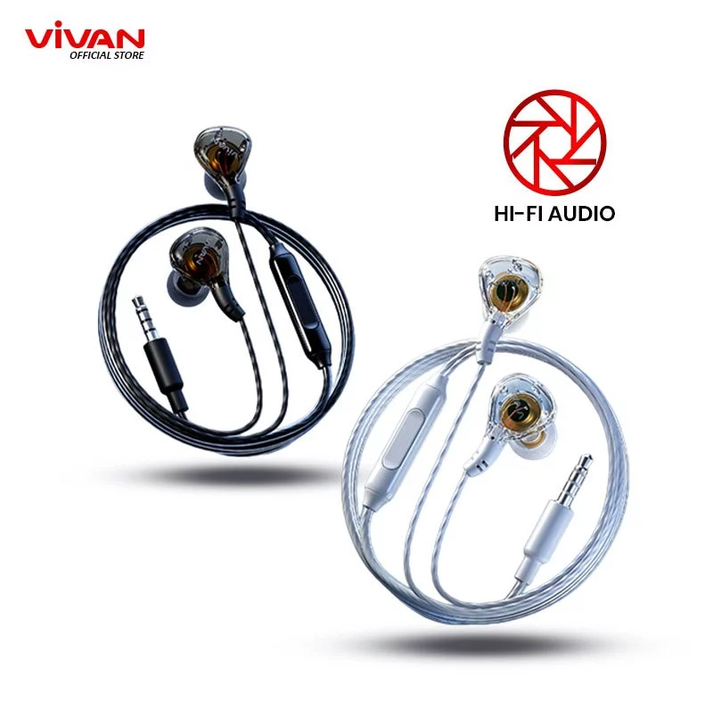 VIVAN Headset In Ear Stereo Powerfull Bass Wired Headset Q17 Black Garansi Resmi 1 Tahun