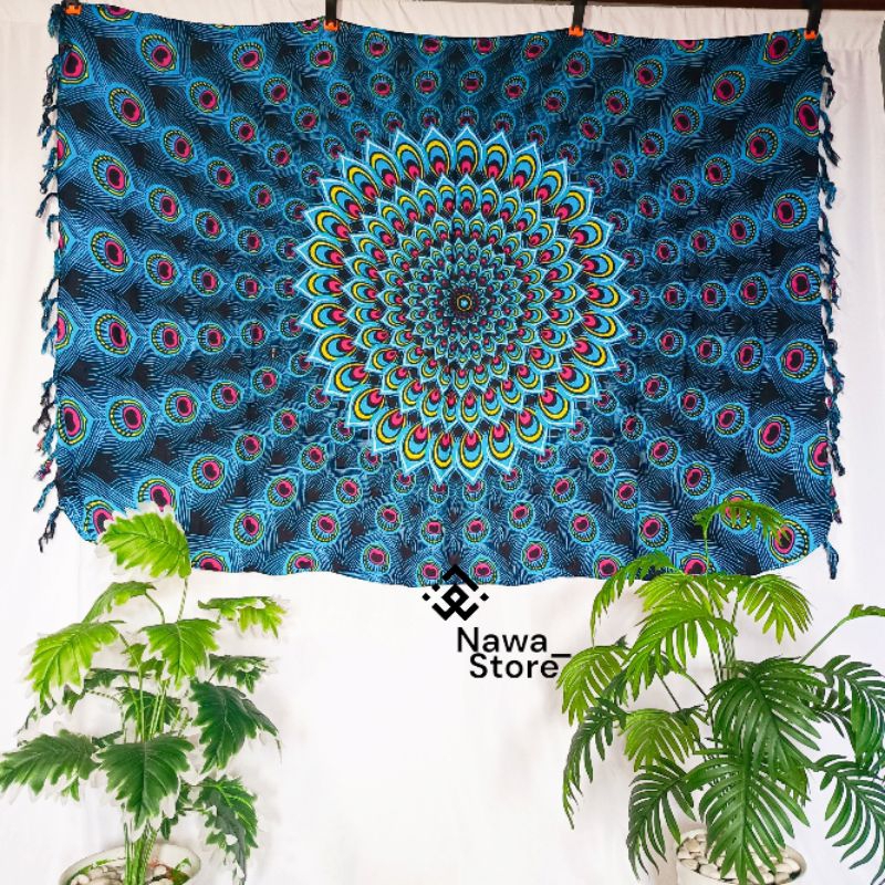 Jual Kain Pantai Bali Motif Bulu Merak Rumbai Ukuran 185 cm × 120 cm ...