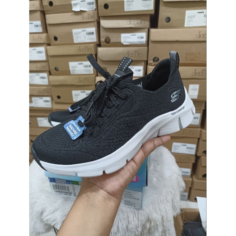 Jual Skechers Flax Comfort 149887/BKW Black | Shopee Indonesia