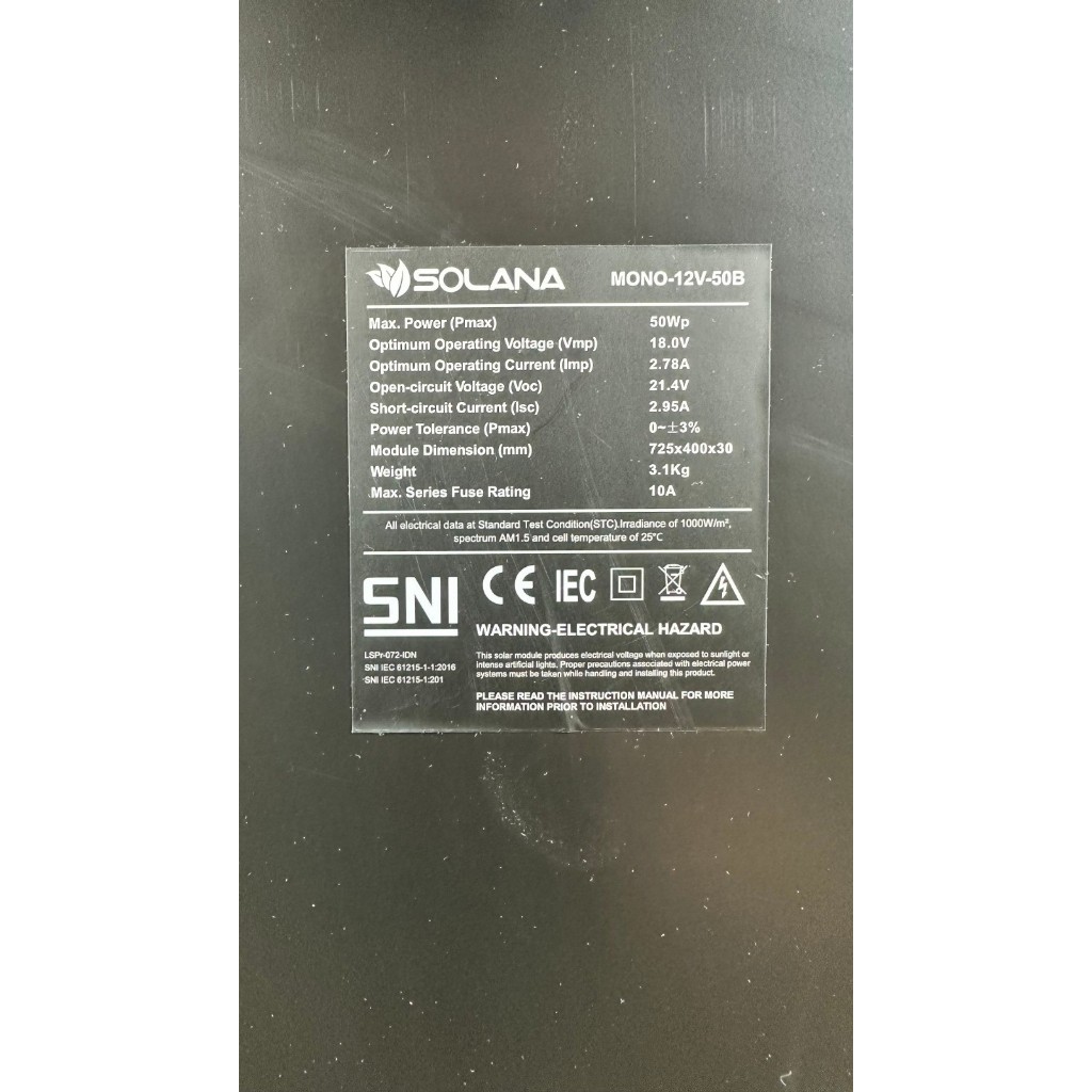 Jual SOLANA PANEL SOLAR CELL PV MODUL 50WP BLACK MONO CRYSTALLINE ...