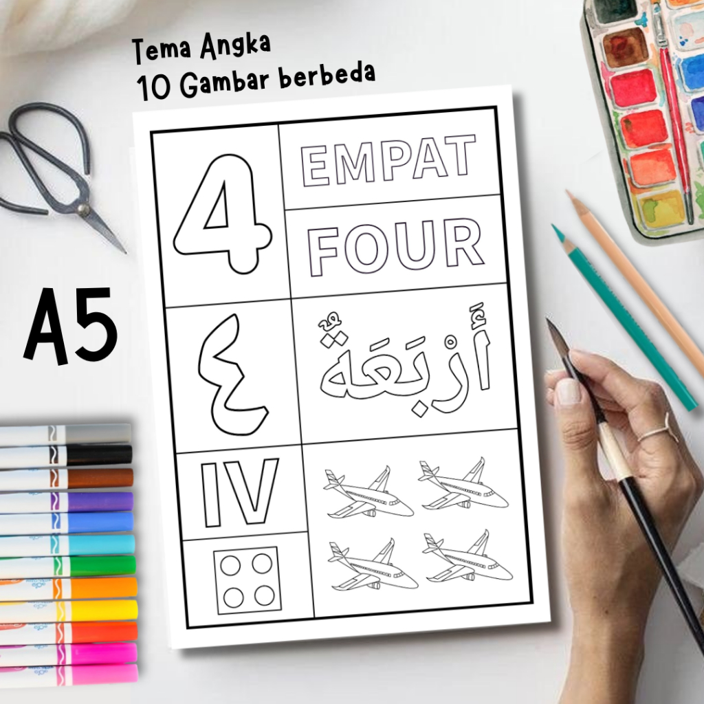 Jual 10 Gambar Kertas mewarnai anak / Coloring / Sketsa Tema Angka ...
