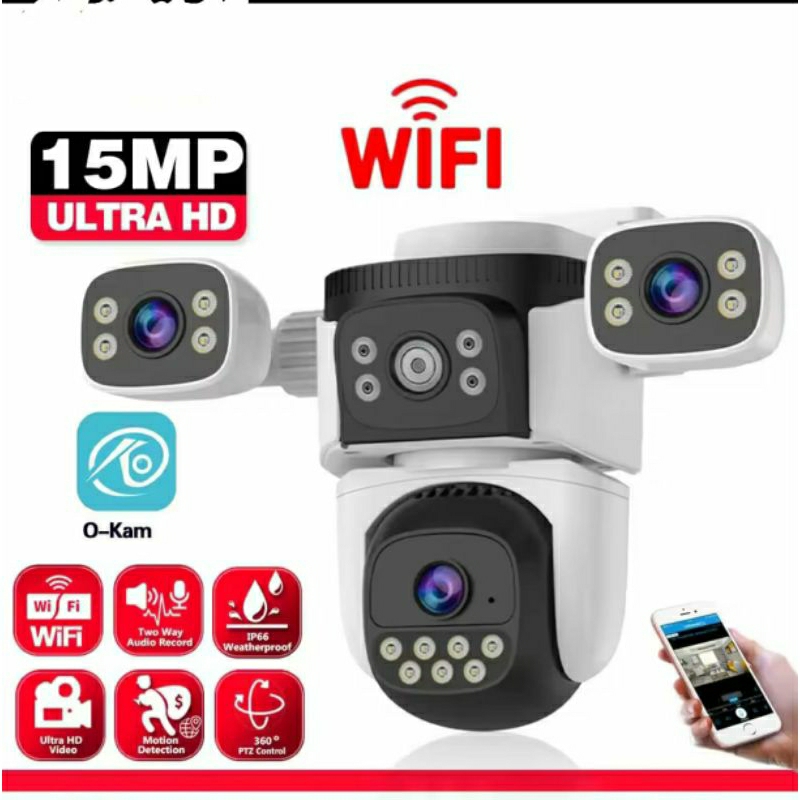 Jual IP Camera O-Kam Triple Lens Full Color Tiga Layar Outdoor ...