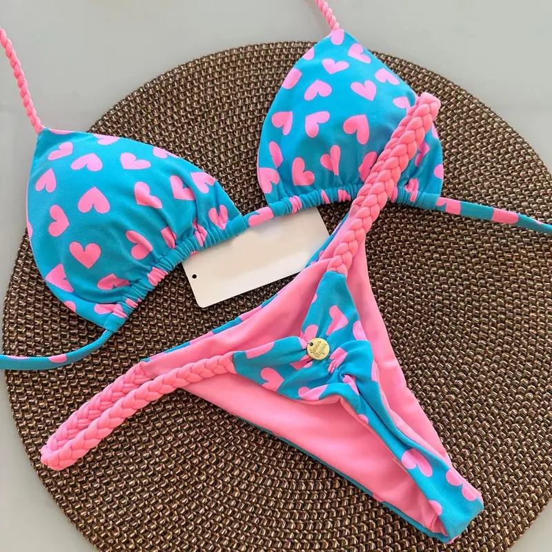Jual New Women's Bikini Split Print Swimwear Fashion G-string Beach ...