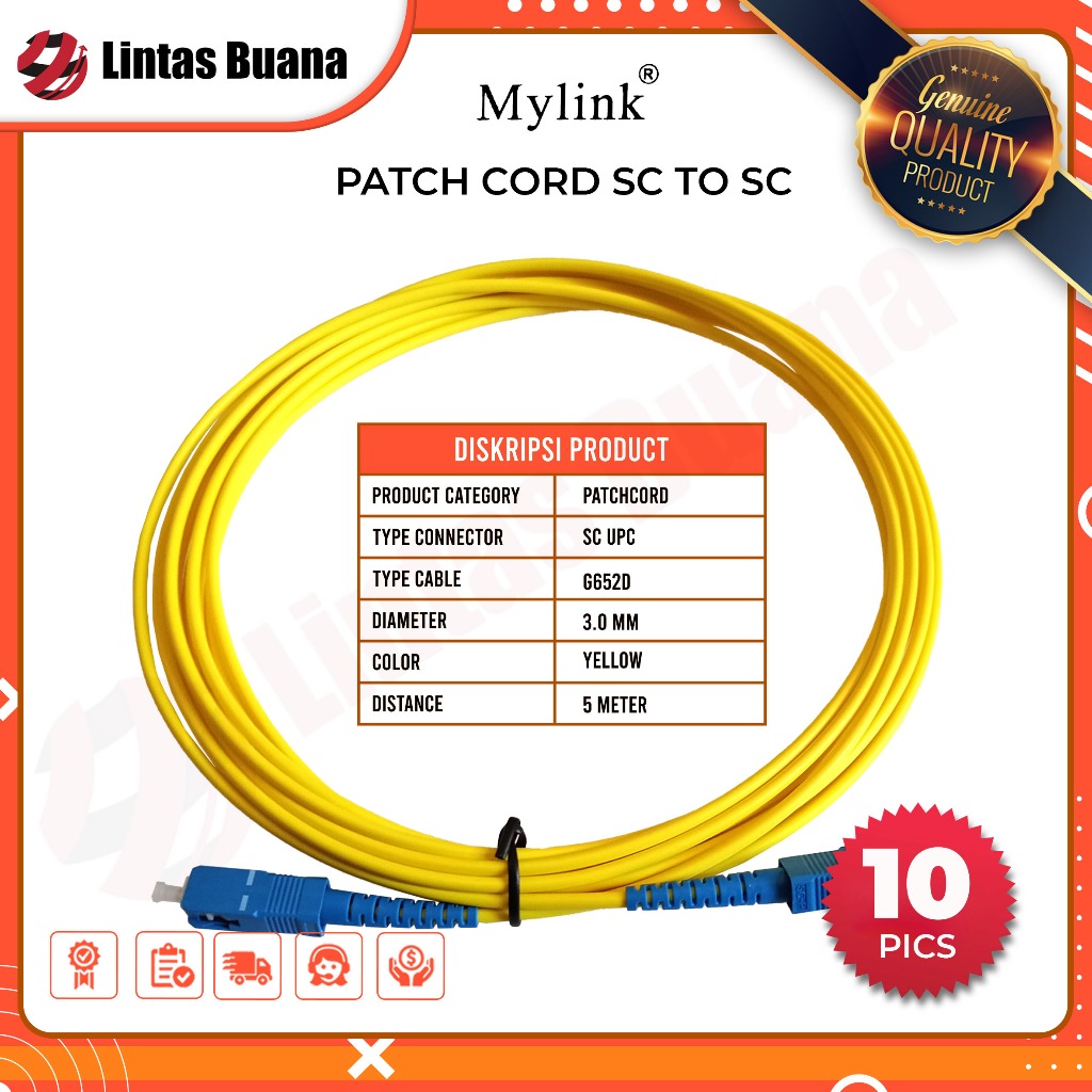 Jual MYLINK Patch Cord Cable SC to SC UPC Connector Single Mode simplex ...