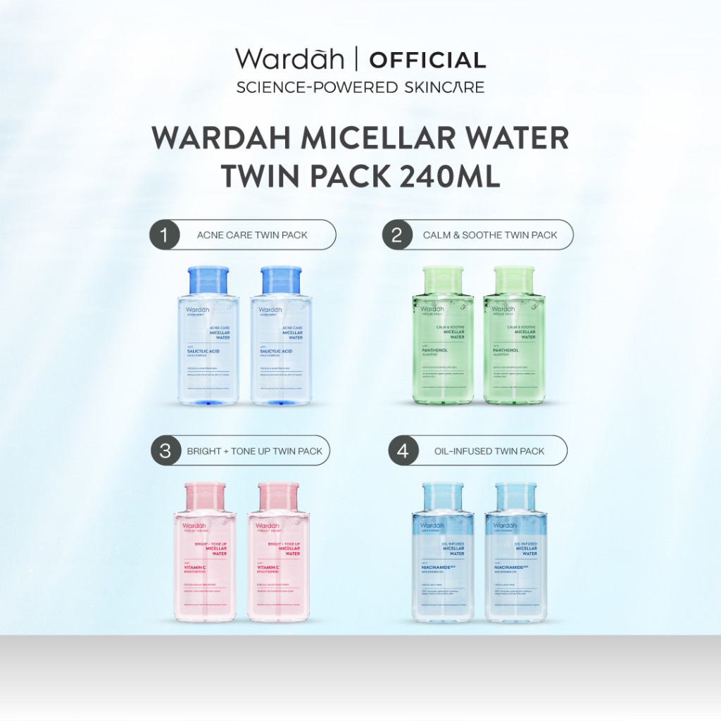 [TWINPACK] Wardah Micellar Water 240 ml (Perfect Bright, Nature Daily, Lightening Oil, Acnederm) - Pembersih Make Up Waterproof Tanpa Bilas