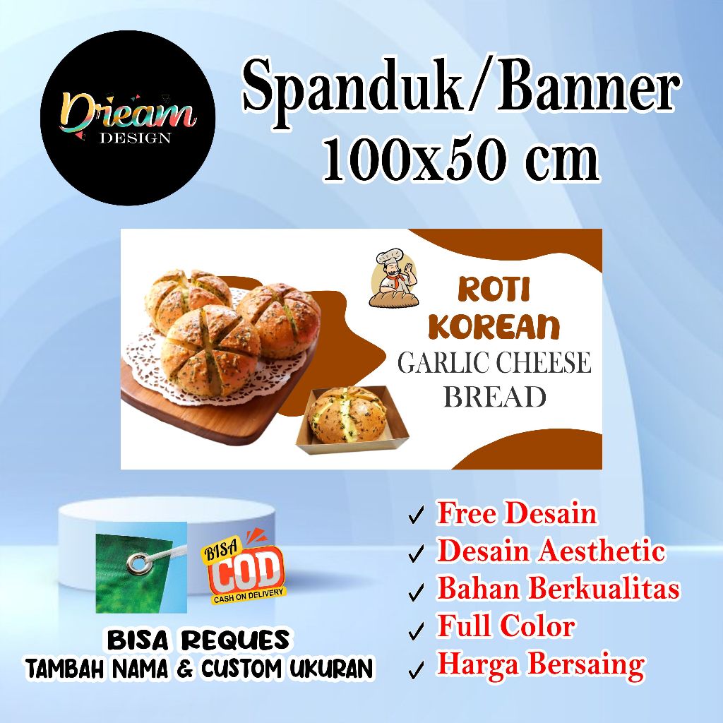 Jual Spanduk 100x50 cm roti korean garlic cheese bread Custom Desain ...