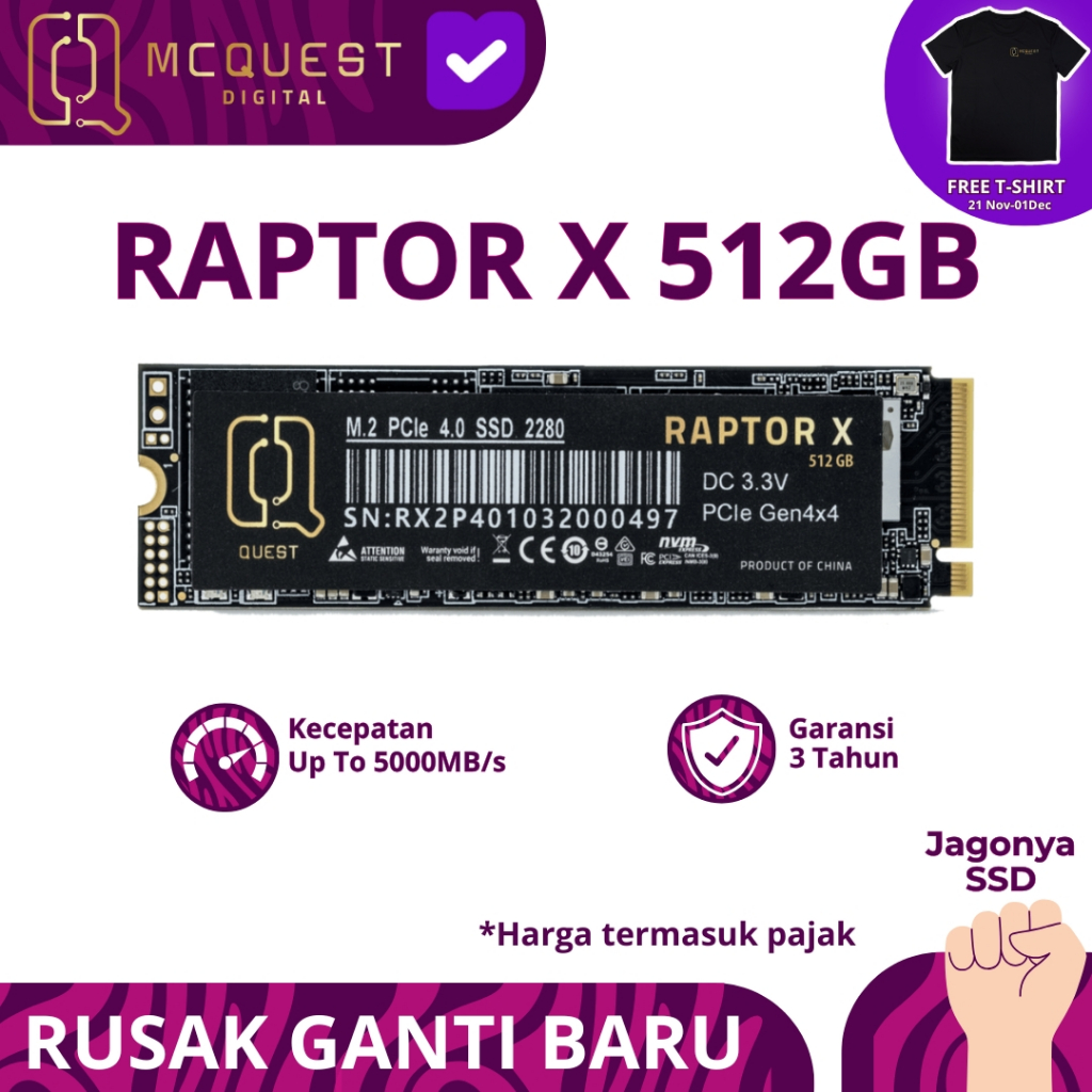 Jual McQuest Raptor X SSD M.2 Pcie NVMe Gen4 512GB - SSD M2 512GB ...