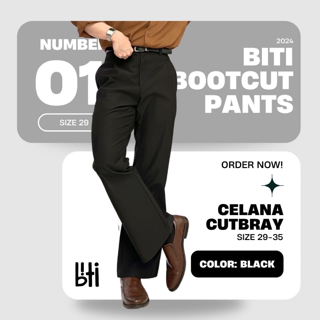 Jual BITI Bootcut Pants Celana Panjang Pria Hitam Cutbray Formal