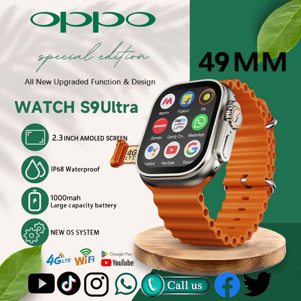[4G Sim card] ORI OPPO Smartwatch S9 Ultra Bisa Nonton TikTok Wifi  PlayStore Inci Layar Sentuh 1000mAh GPS NFC Waterproof Bluetooth Call 