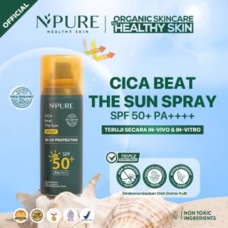 NPURE Cica Beat The Sun Spray Healthy Glow & SPF Protection SPF 50+ dan PA++++ / Sunscreen Spray / Sunscreen Organic Centella Extract /Sunscreen Kulit jerawat dan beruntusan / Sunscreen kulit normal