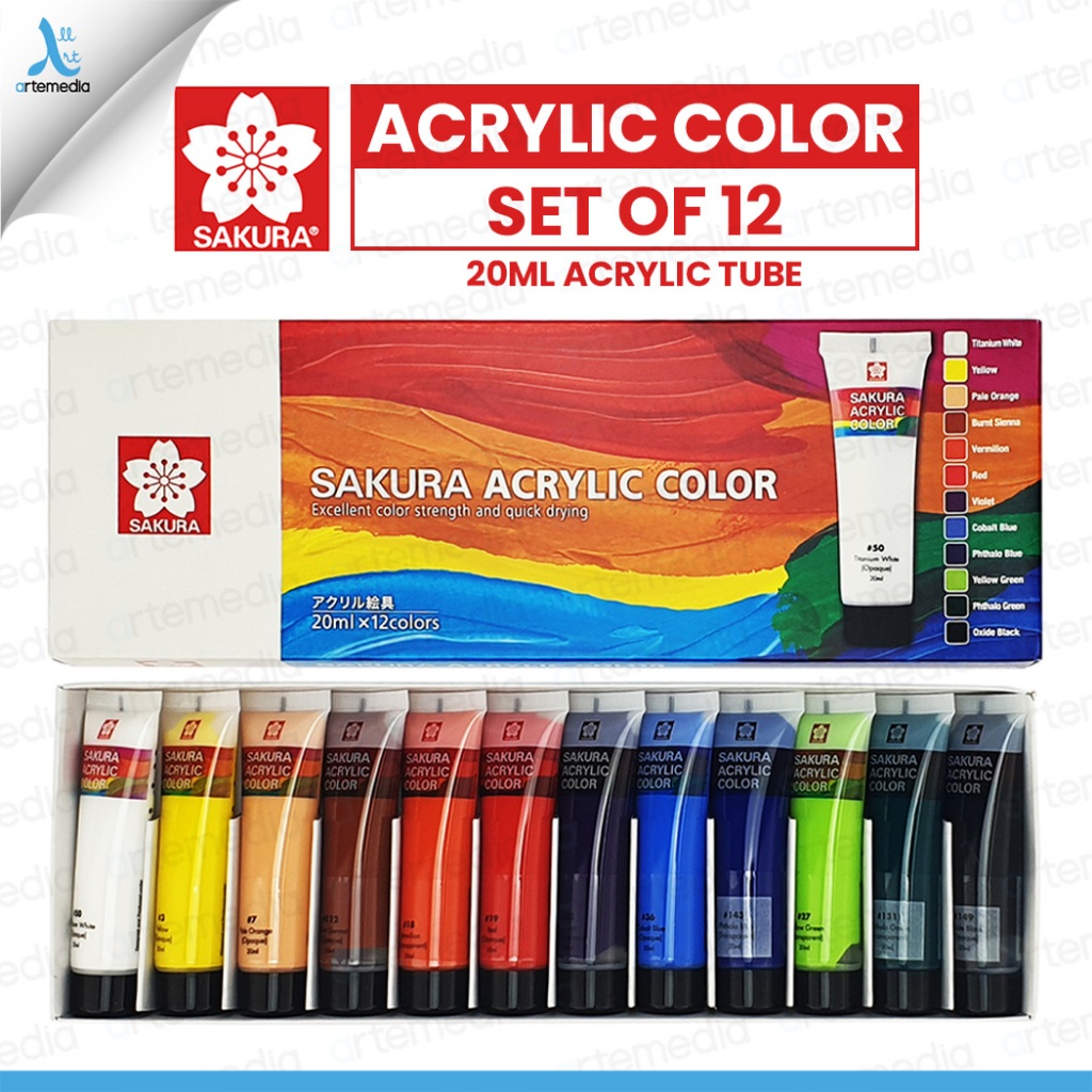 Jual Sakura Acrylic Color Paint Set 12x20ml Cat Akrilik Jepang | Shopee ...