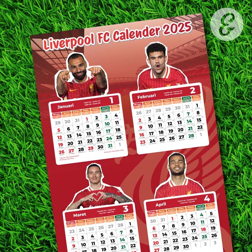 Jual Kalender Bola Tahun 2025 edisi Liverpool 4 bulanan Shopee