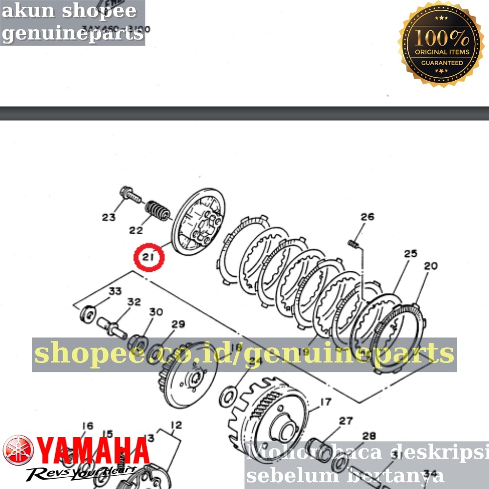 Jual No Pressure Plate Lawan Kaki Empat Kopling Yamaha Alfa