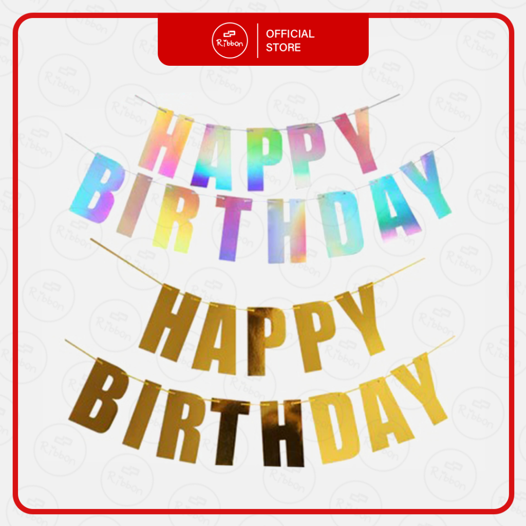 Jual Deparcel Ribbon 1 Set Banner Happy Birthday Huruf Balok Metalik ...