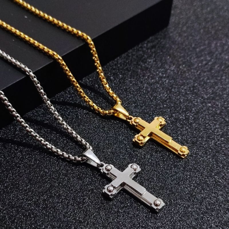 Jual Kalung Salib Titanium Model Simple Polos Timbul Pria dan Wanita ...