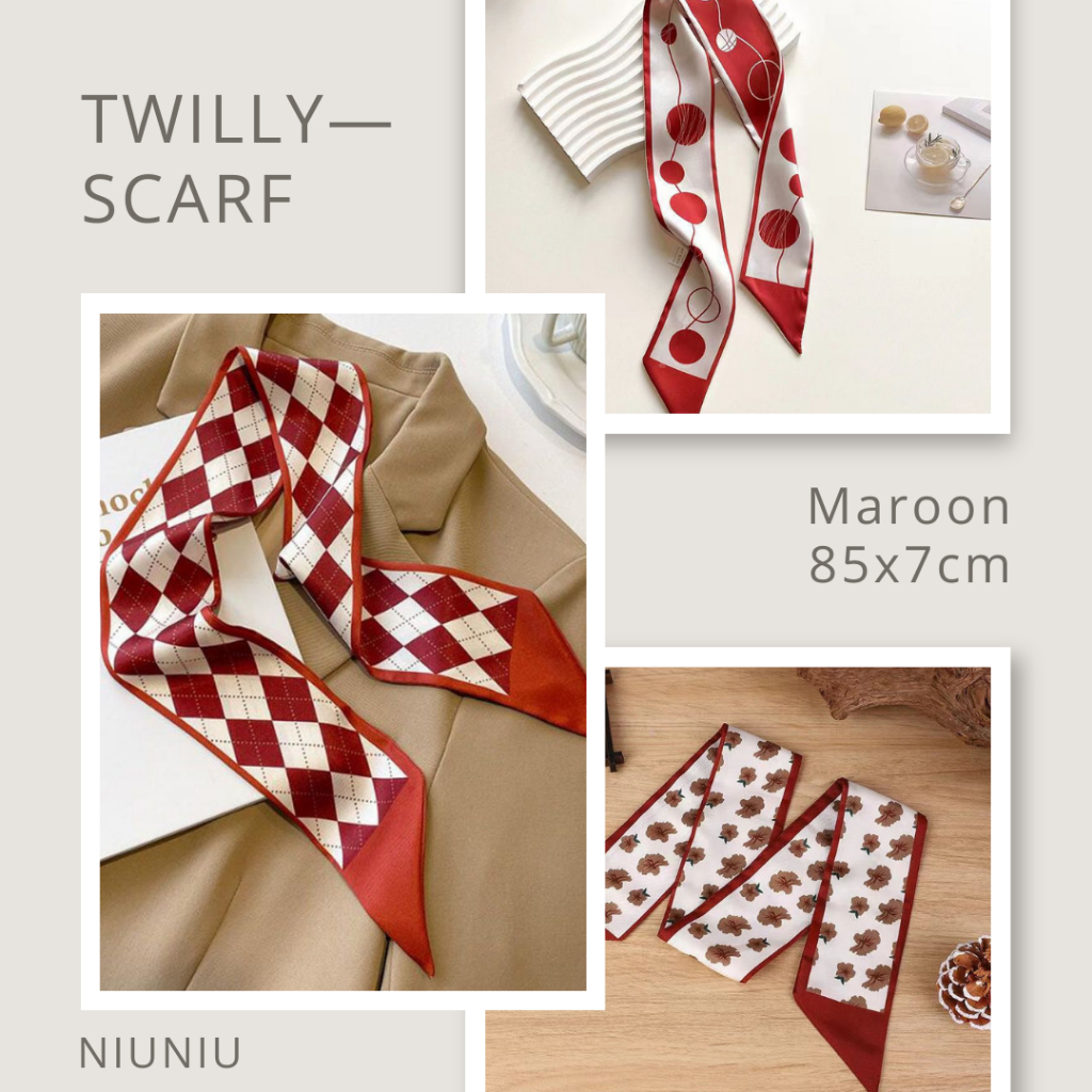 Jual Twilly Scarf/Scarf Tas/Pita Rambut Wanita/Motif Maroon | Shopee ...