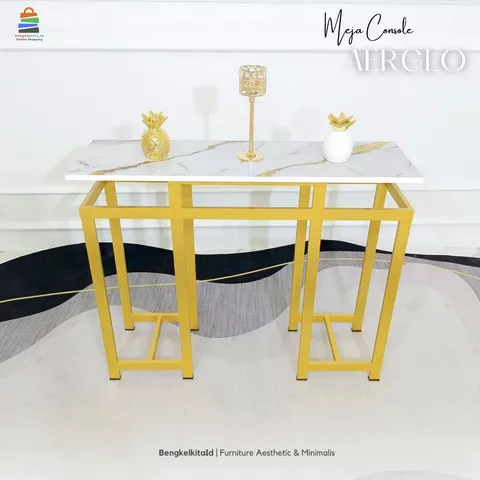 Meja Console Aesthetic Meja Hias Minimalis - MEJA AERGLO - Konsol Foyer Marmer UV Gold