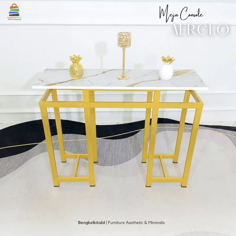 Meja Console Aesthetic Meja Hias Minimalis - MEJA AERGLO - Konsol Foyer Marmer UV Gold