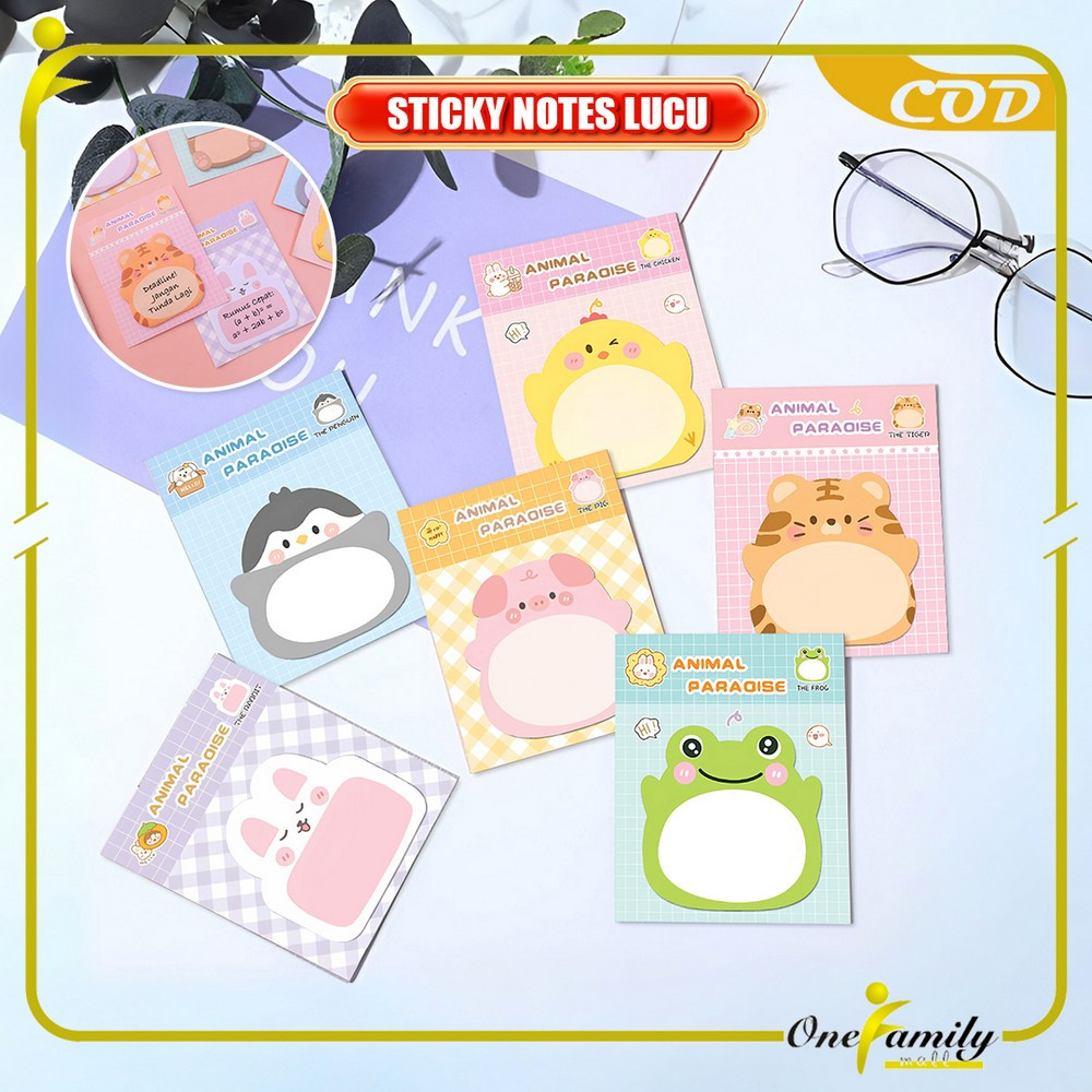 Jual ONE-A103 Sticky Notes Motif Hewan Isi 20 Lembar / Tempelan Kertas ...