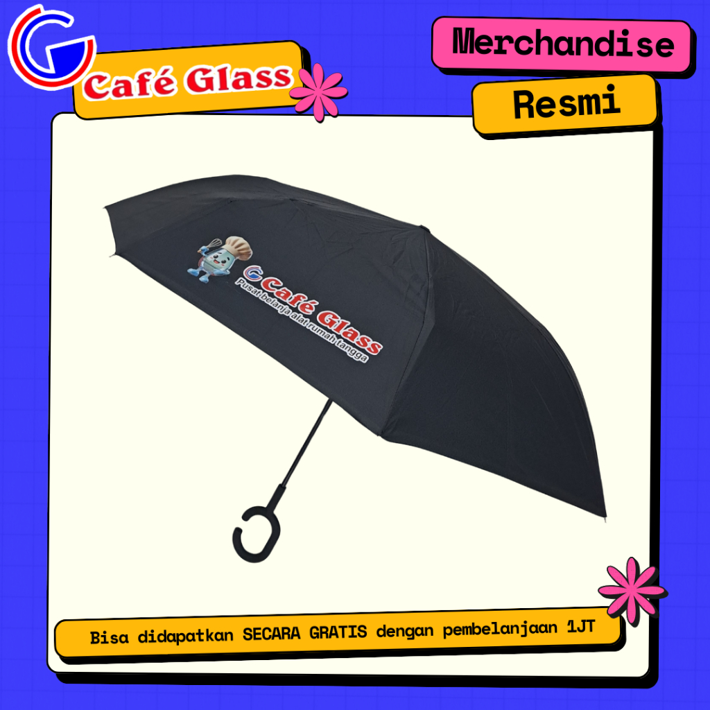 (Cafe Glass) Payung Besar Cafe Glass Biru Merah - Free Official  Merchandise - Gwp Gift With Purchase - Belanja 1 Juta Keatas