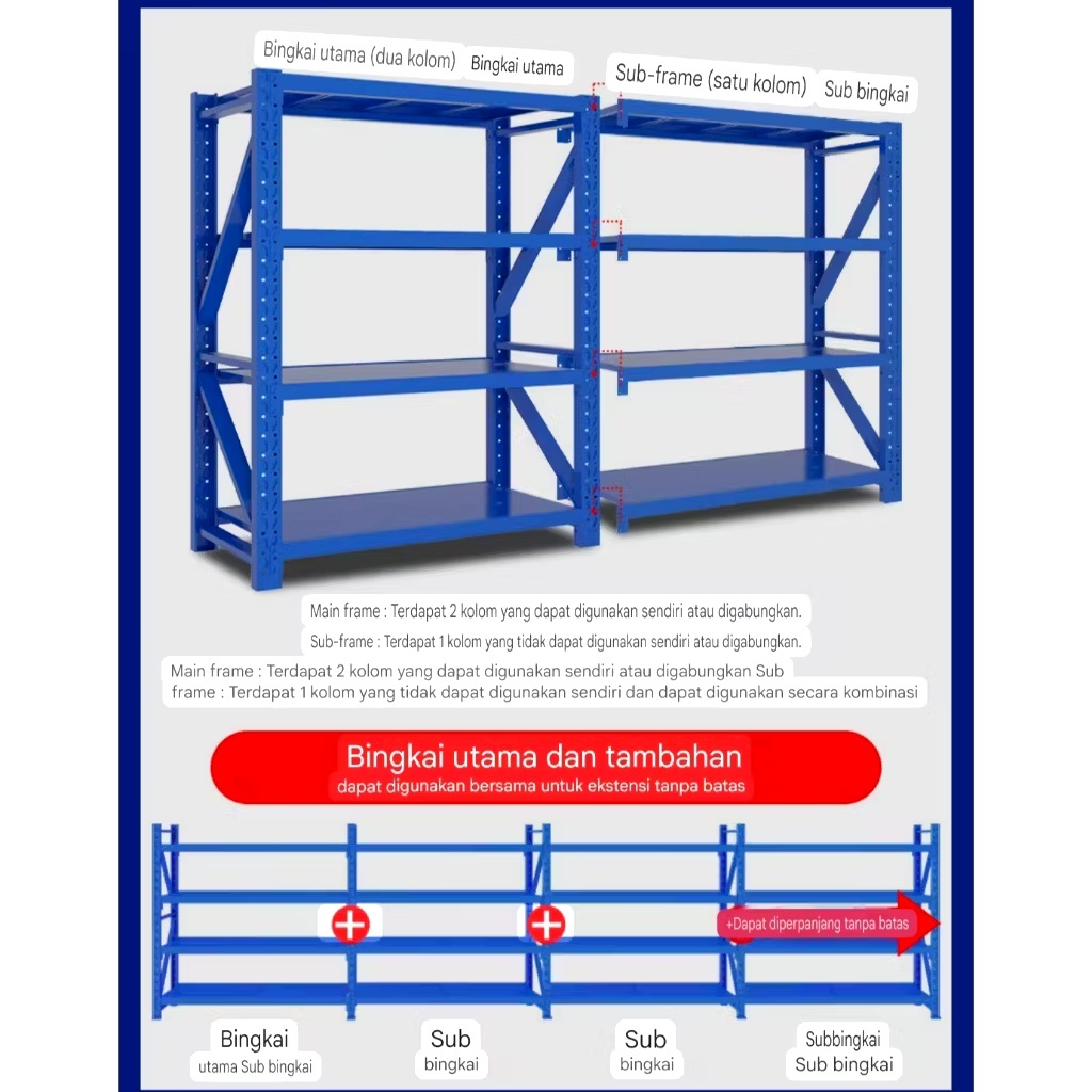 Jual rak rangka besi gudang 4 susun 300kg 200x60x200 cm rack serbaguna ...