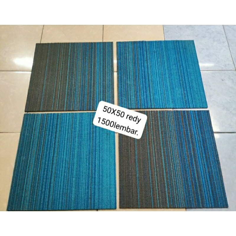 Jual karpet tile premium biru abu garis ukuran 50x50 | Shopee Indonesia