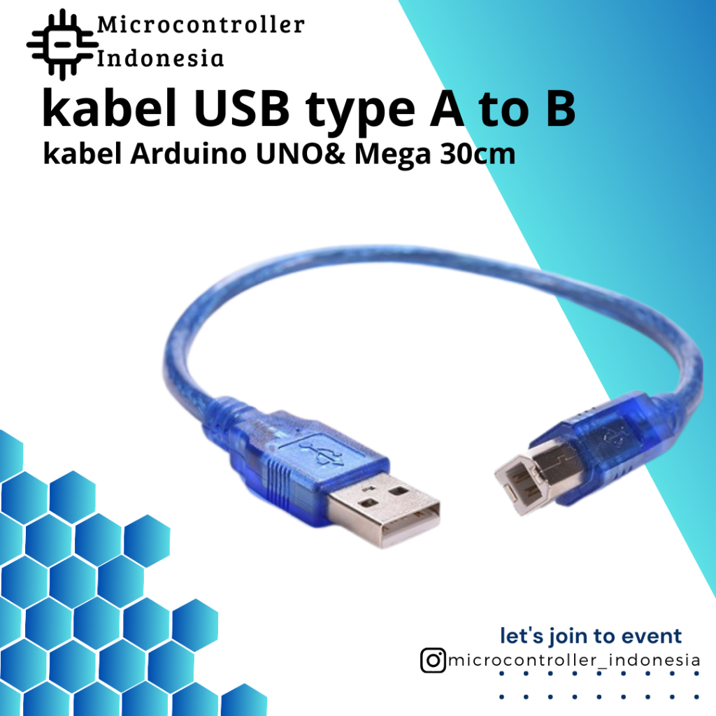 Jual kabel USB type A to USB type B / kabel Arduino UNO Mega 30cm ...