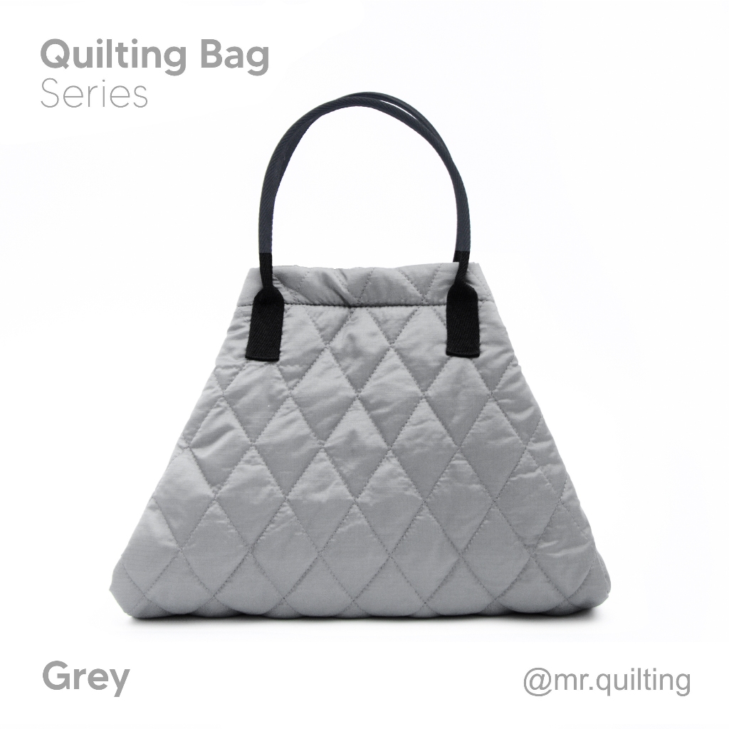 Rosé Muse satin quilting big tote black