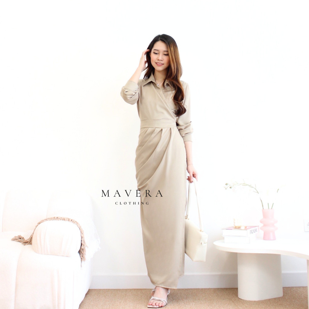 MAVERA Victoria Dress Cotton Silk Kimono Draped Long Dress Mewah Elegan - Dress Wanita Casual