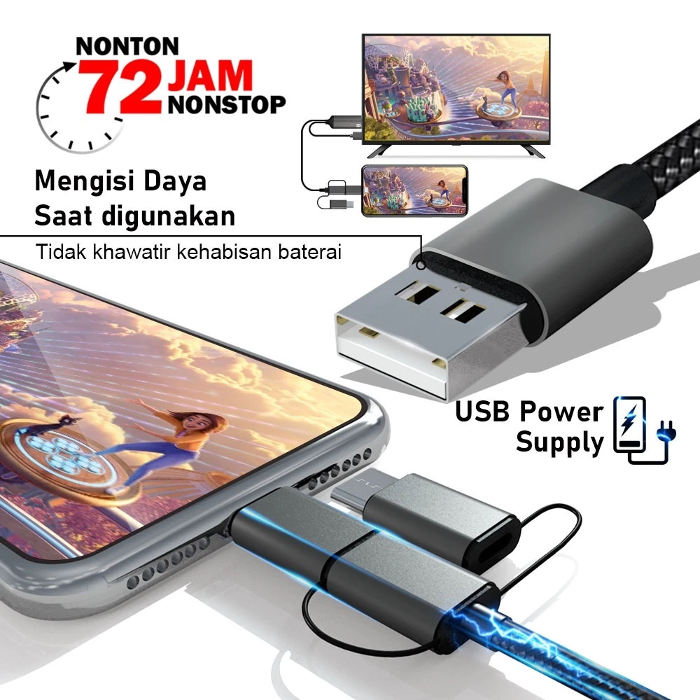 Kabel HDMI ke Type C USB/Micro/Lightning Converter 3 in 1 1 Meter PX MHA-1301