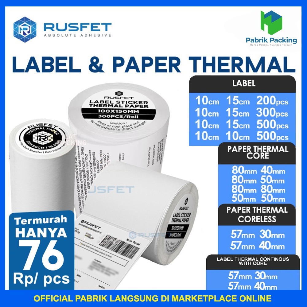 Jual Label Resi Barcode RUSFET Stiker Thermal Paper Stiker Lebel POS A6 ...