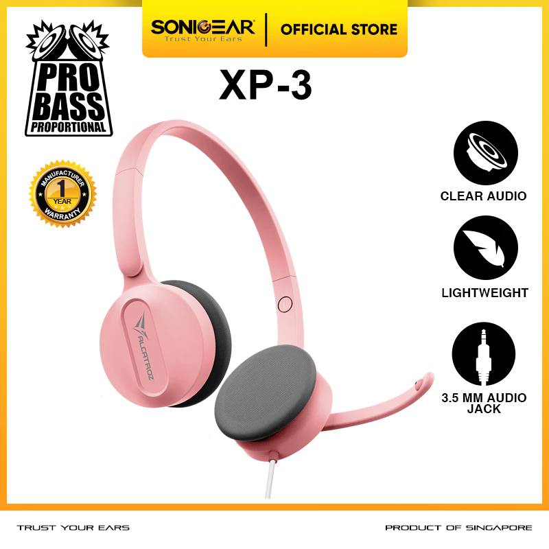 Headset Microphone Headphone SonicGear Xenon 3 untuk Office Sekolah Gaming | Portable Light Weight