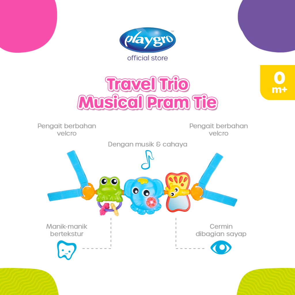 Playgro Travel Trio Musical Pram Tie Mainan Musik Anak