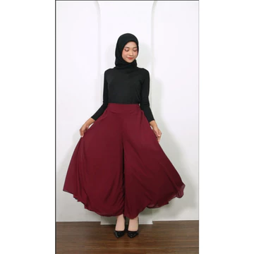 Celana Kulot Panjang Payung Lebar Wanita Muslimah Polos Palazzo Sifon Chiffon Ceruty Pants