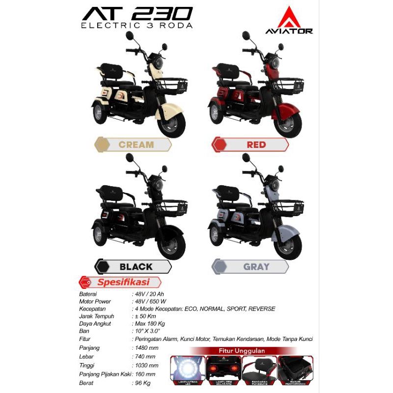 Jual Sepeda Listrik Roda Tiga Aviator AT 230 Electric Tricycle bike ...